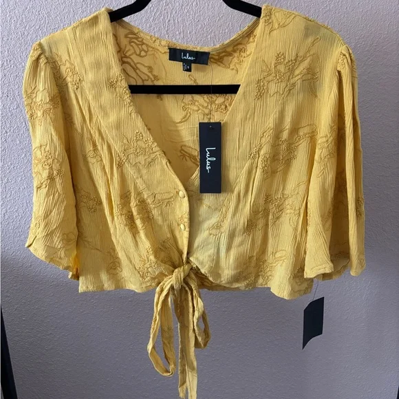 NWT Lulus Delightful Darling Floral Embroidered Tie-front Boho Festival Crop Top - Picture 2 of 3